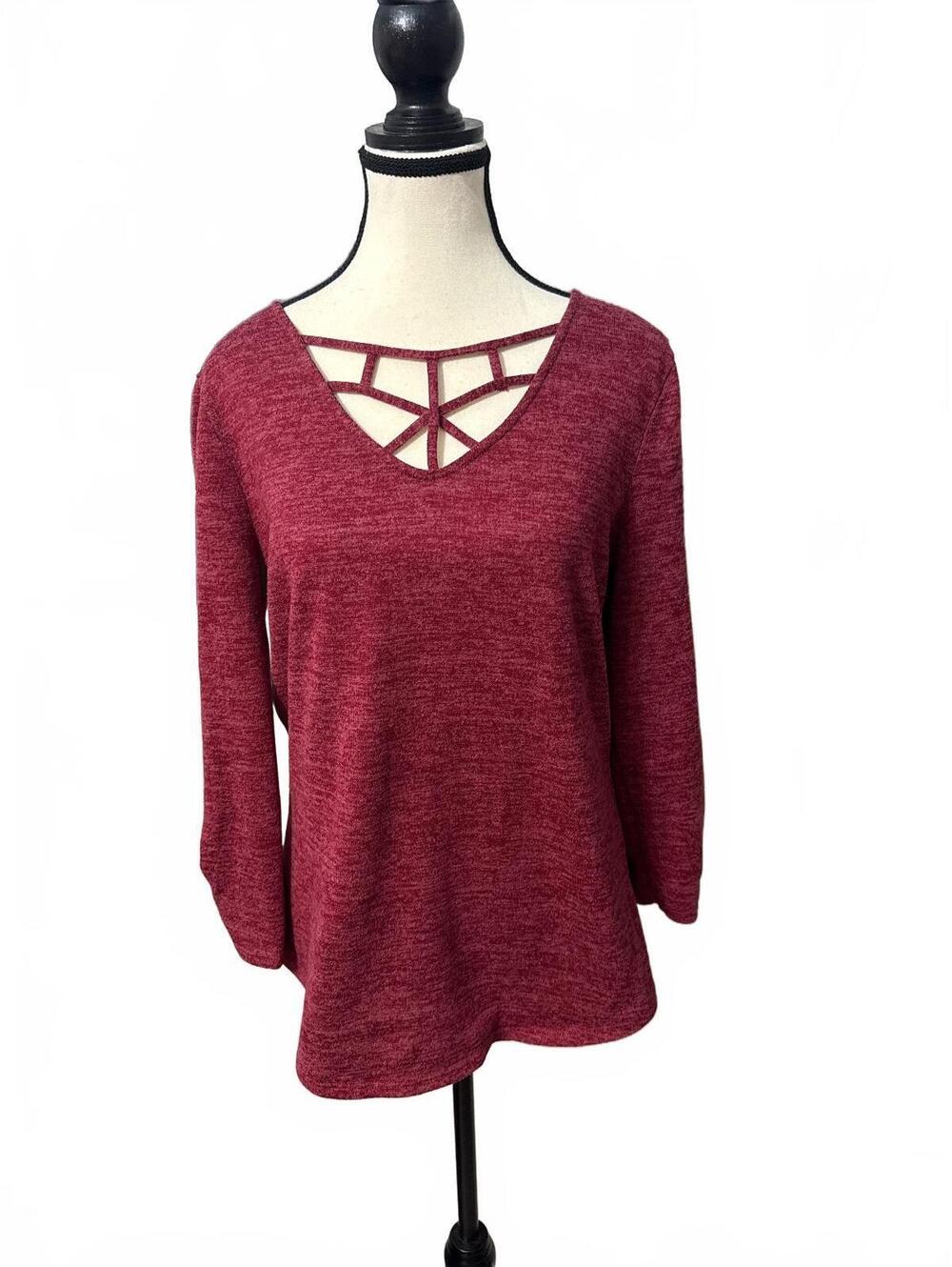 No Boundaries Y2k Crochet Strappy V-Neck Long Sleeve Top Heathered XL (15-17)